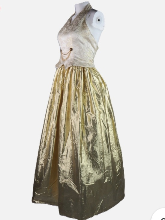 Jessica Mcclintock For Gunne Sax Dresses & Skirts - Vintage Jessica McClintock Gunne Sax Gold Lamé Halter Party Dress